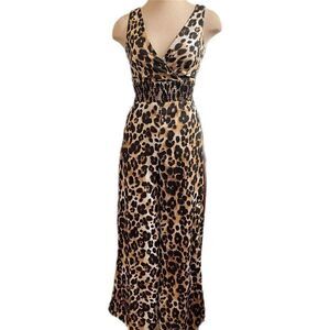 NWT Bebe Leopard Printed Smocked Detail Jumpsuit Size 0 New